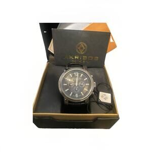 Akribos XXIV Men's Black Leather Watch xxiv‎ ak734